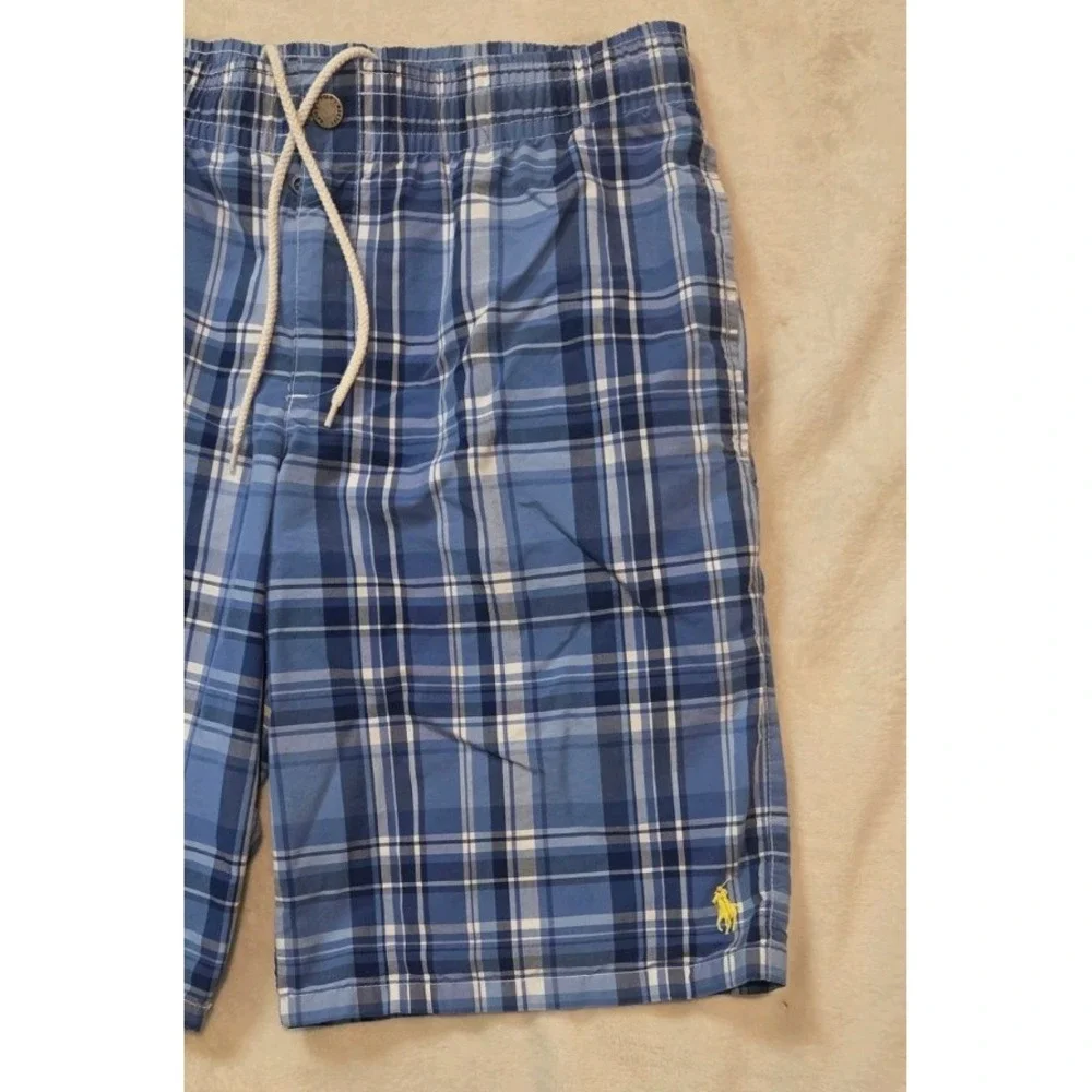 POLO BY RALPH LAUREN MENS BLUE PLAID SWIMSWIT/TRUNKS SIZE MEDIUM
